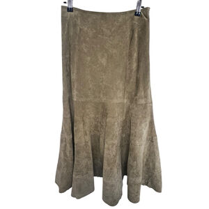 Newport News Vintage Green Leather Suede Midi Skirt With Flared Hem